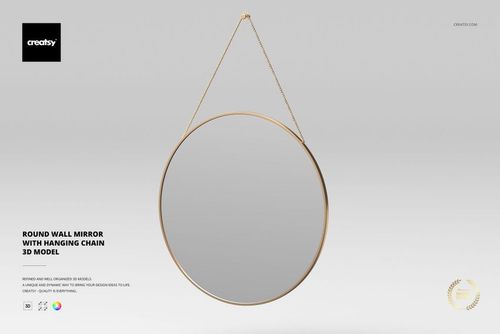 Round Wall Mirror with Hanging Chain 3D Model - mockup preview 1