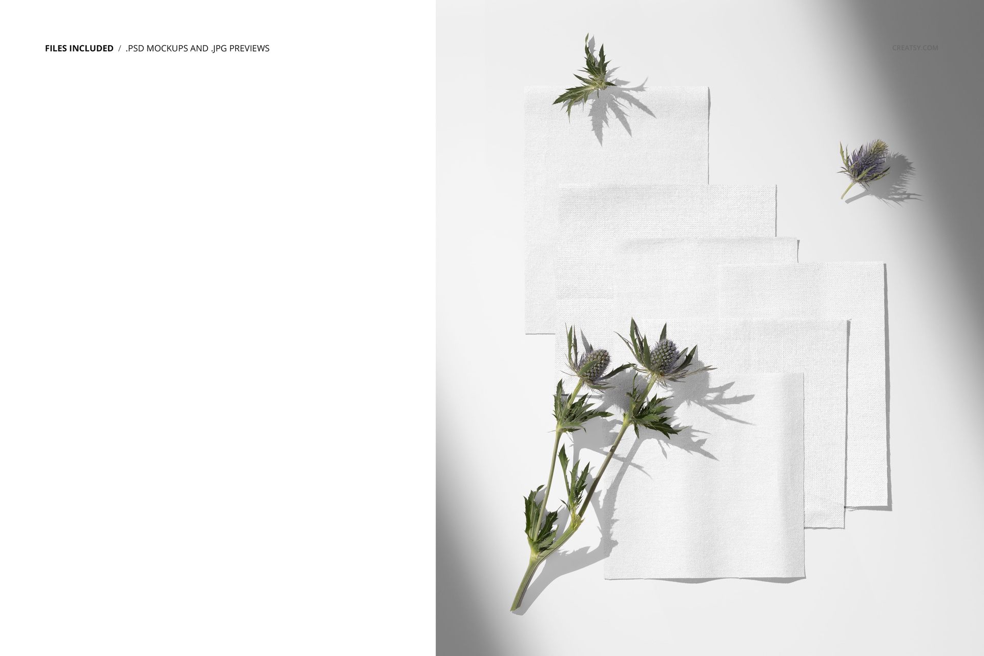 Cotton Fabric Swatches and Thistle Mockup - mockup screenshot 2