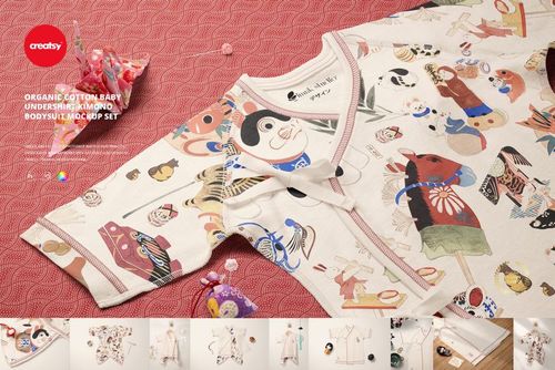 Organic Cotton Baby Undershirt Kimono Bodysuit Mockup Set - mockup preview 1