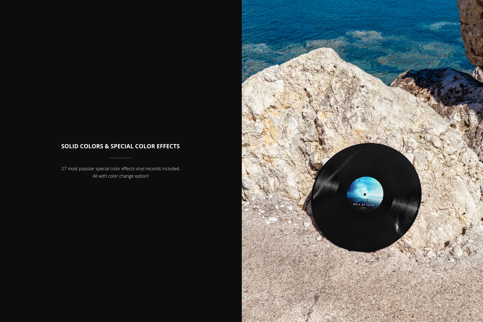 Vinyl Record on the Rocky Ocean Shore Mockup - mockup screenshot 3