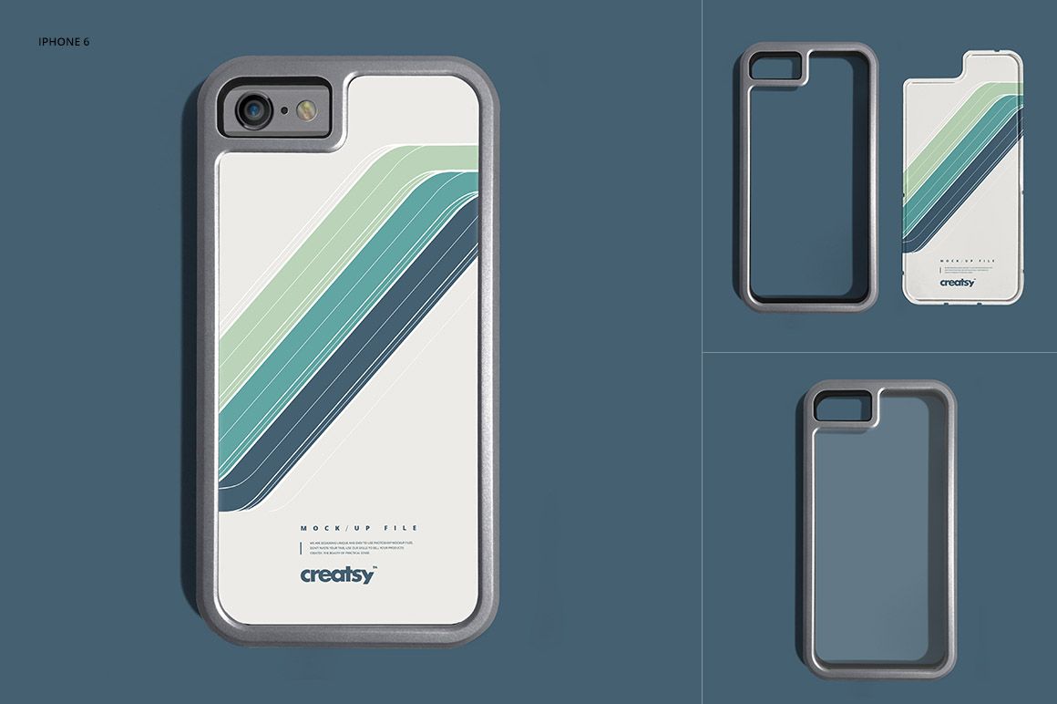 Front view of an iPhone bumper case mockup with a white background and abstract green and blue curved lines.