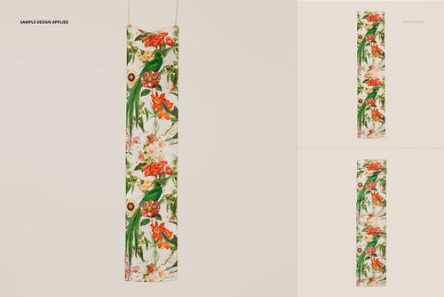Crepe de Chine silk scarf mockup featuring a botanical print, displayed in a front view with soft neutral backdrop.