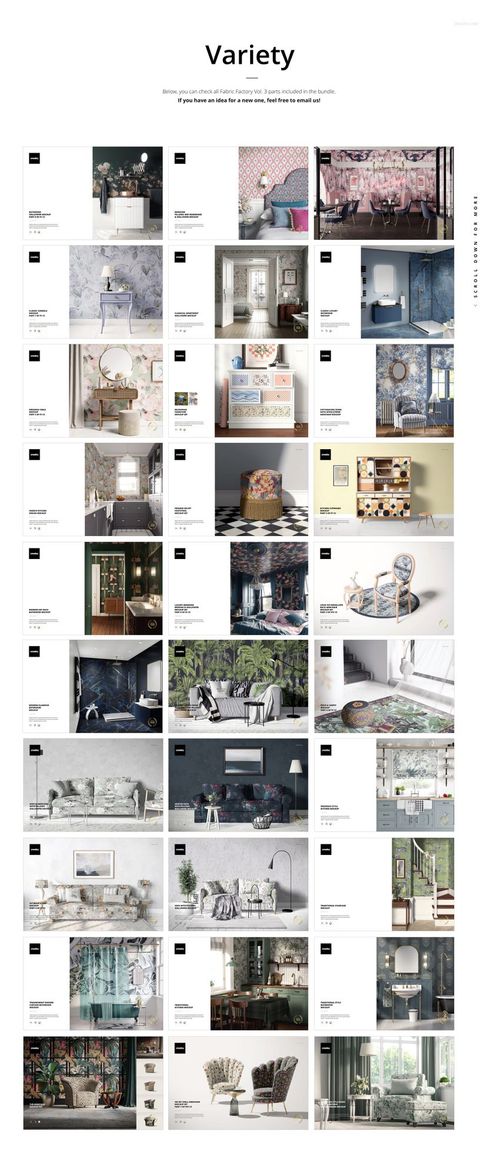 Collection of upholstery and wallpaper mockups displayed in various home interiors, showing diverse patterns and colors.