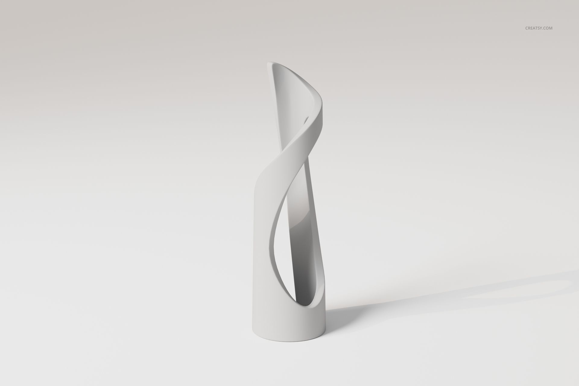 Modern art sculpture vase with a twisting, open design in matte white, shown from a front angle on a plain background.