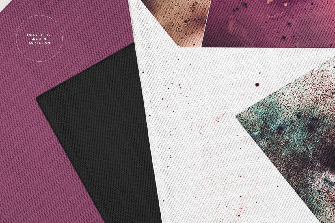 Close-up view of a dobby rug mockup featuring abstract geometric shapes in black, burgundy, white, and teal tones.