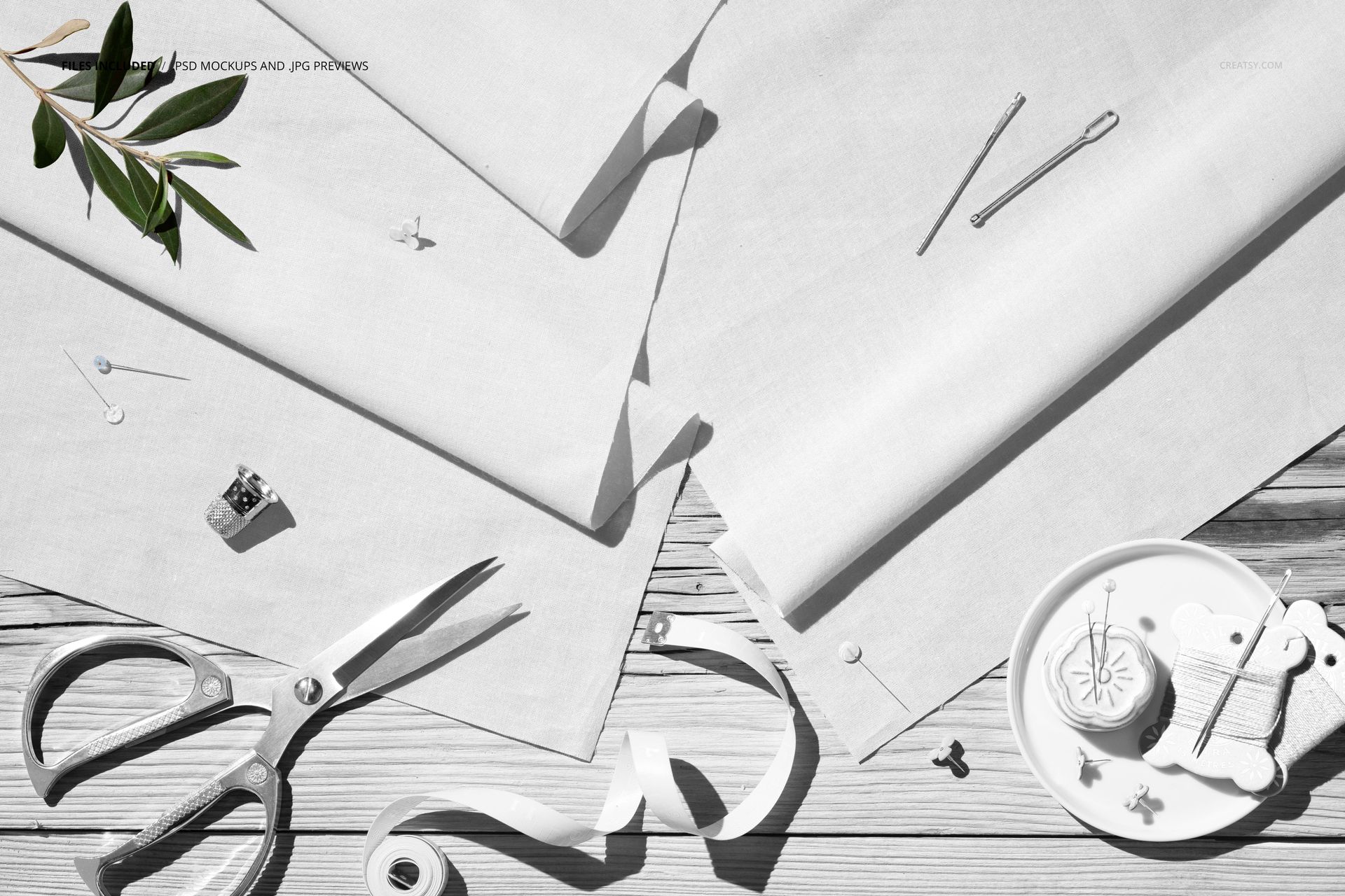 Crafting Scene with Two Cotton Fabrics Mockup - mockup screenshot 2