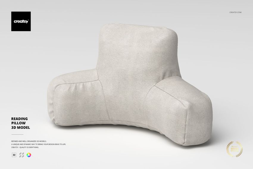 Light gray reading pillow with armrests shown from a front angle on a plain white background, soft fabric texture visible.