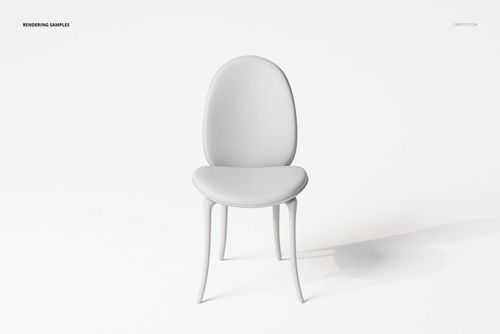 Front view of a single white chair with rounded backrest and curved legs, set against a plain white background.