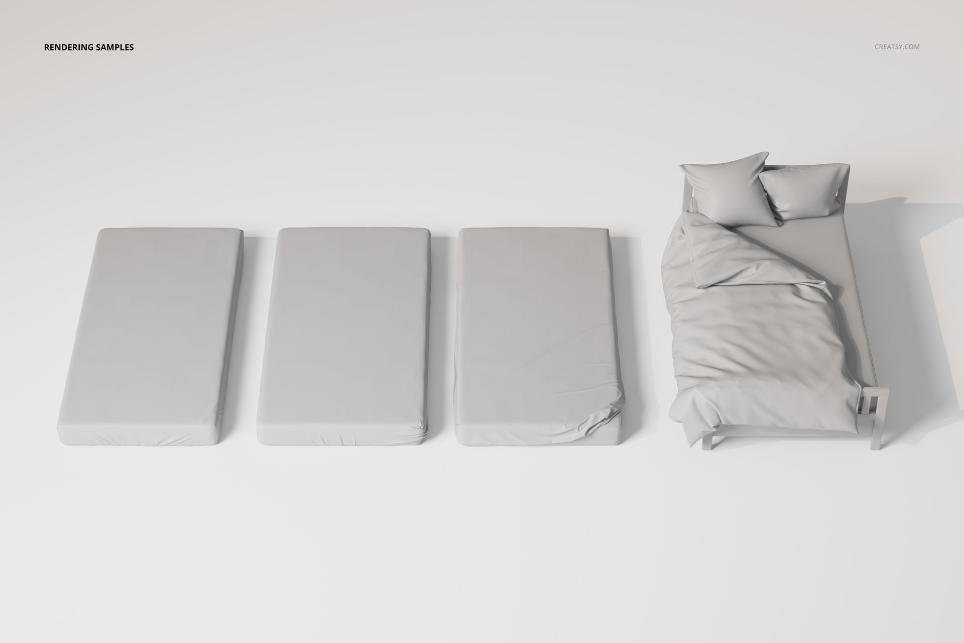 Twin Bed with 3 Types of Bed Sheets 3D Model - mockup screenshot 2