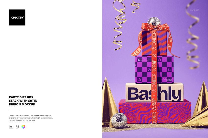 Party Gift Box Stack with Satin Ribbon Mockup - mockup screenshot 1