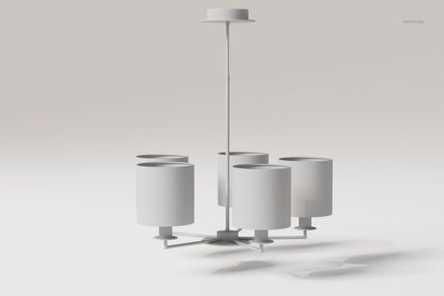 Five light chandelier with cylindrical shades in a matte white finish, shown from a front angle on a plain background.