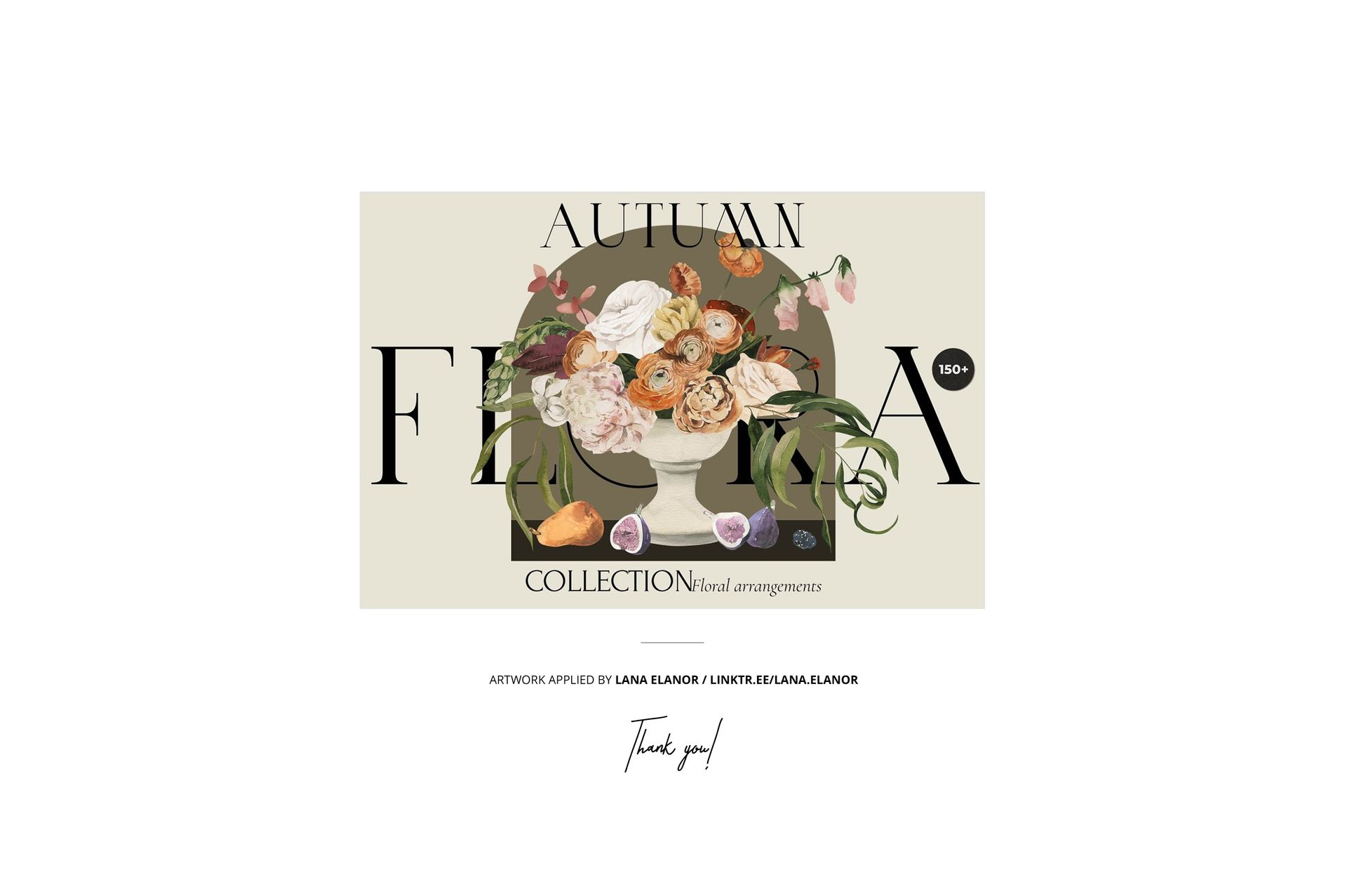 Front view of a placemat, napkin, and plate mockup featuring a floral arrangement with autumn colors and leaves.