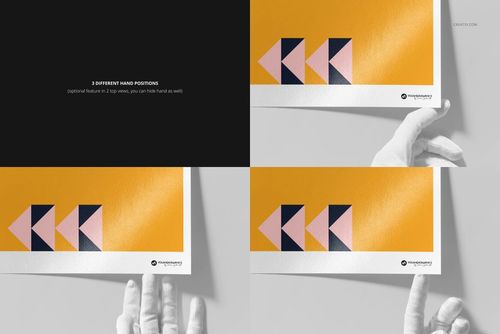 Four-panel mockup of a fine art print on textured paper, featuring geometric shapes in yellow, pink, and black.