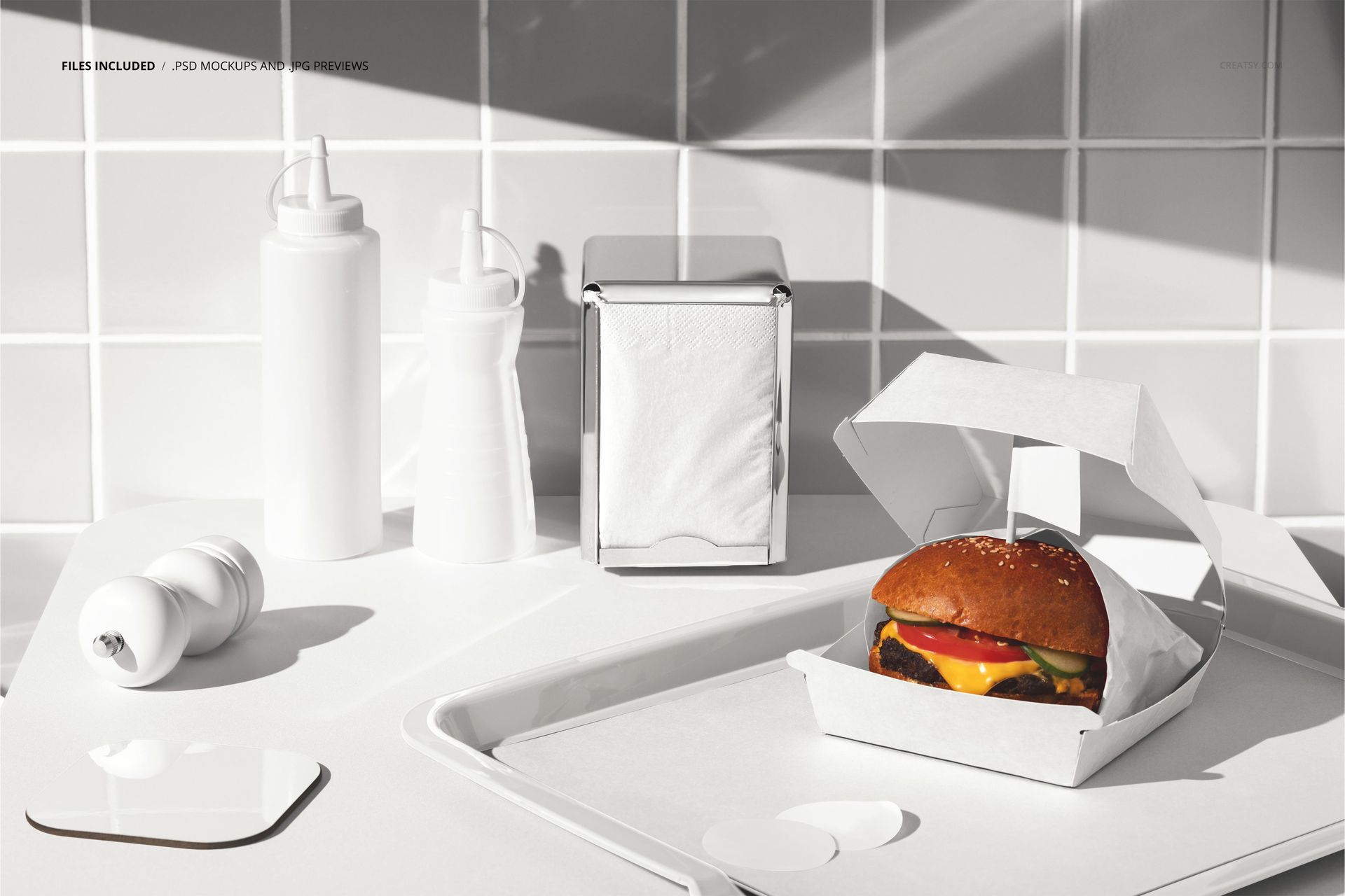 Fast Food Branding with Burger Condiments and Tray Mockup - mockup screenshot 2