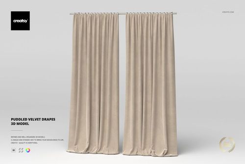 Puddled Velvet Drapes 3D Model - mockup preview 1