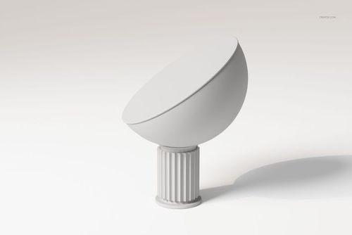 Modern table lamp with a large, angled dome-shaped shade and ribbed cylindrical base, shown on a plain background.