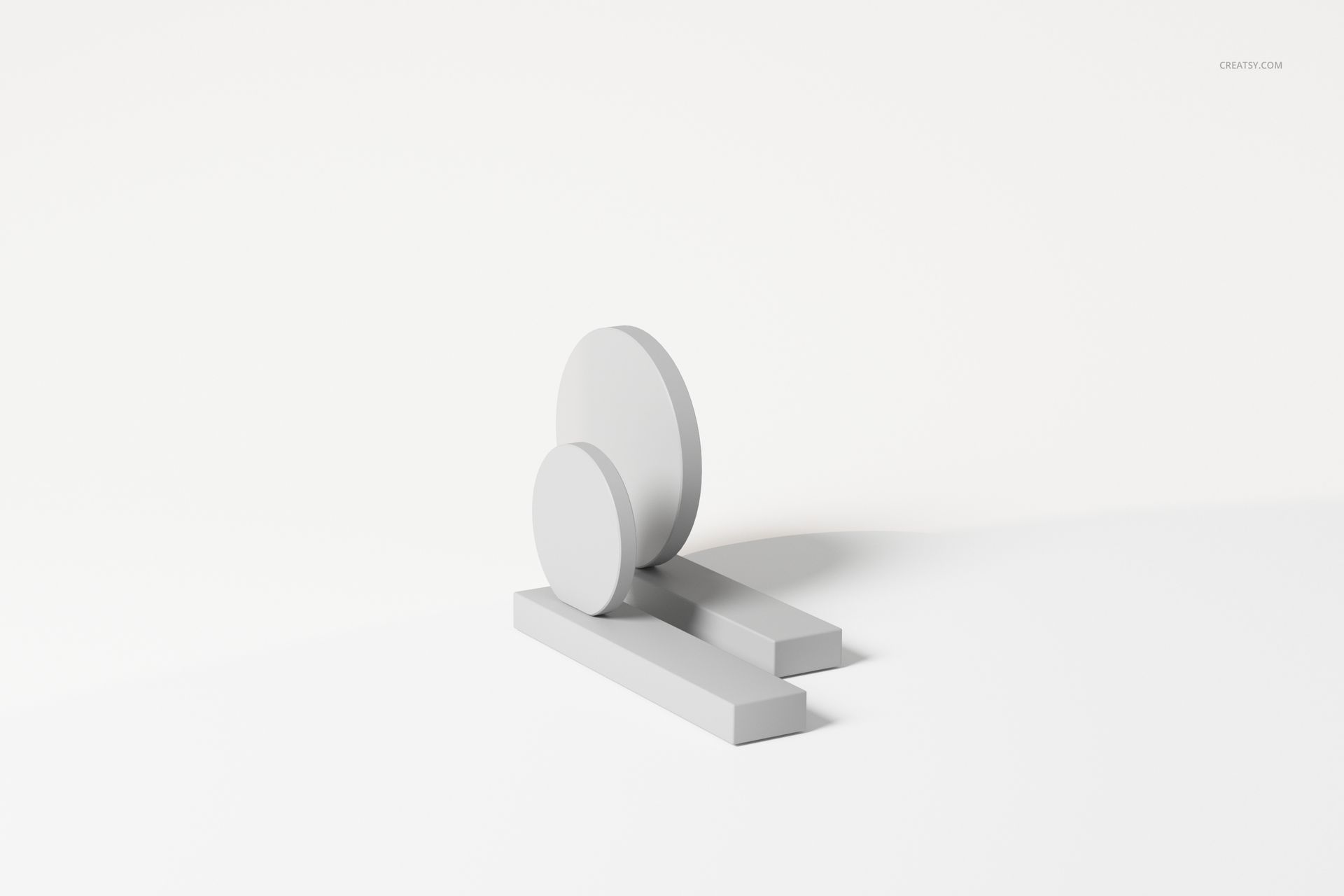 Abstract table decoration 3D model featuring geometric shapes in matte light gray, shown from a front angle on a white surface.