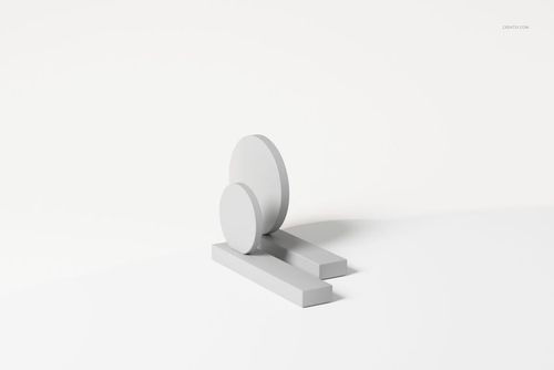 Abstract table decoration 3D model featuring geometric shapes in matte light gray, shown from a front angle on a white surface.