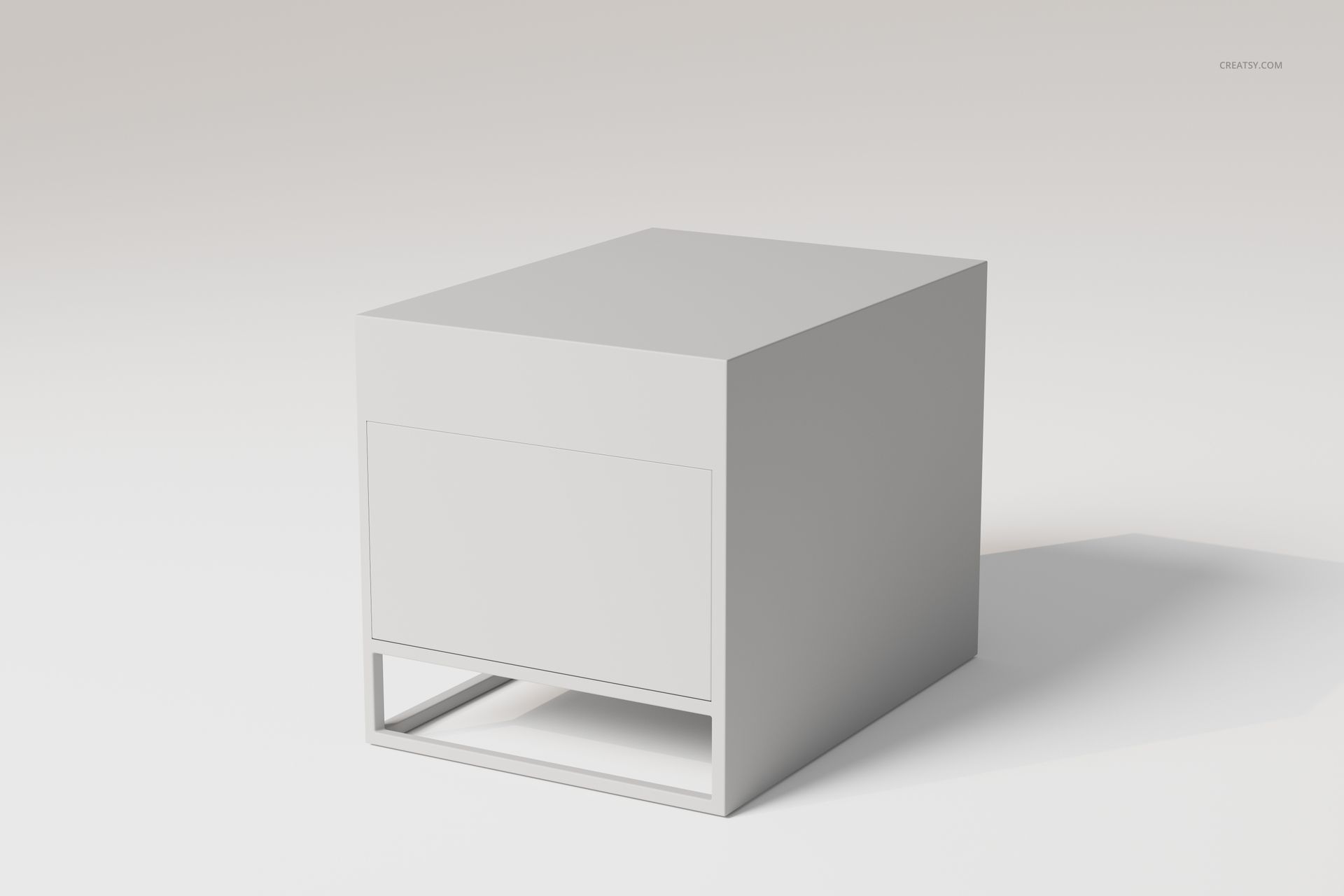 Minimalist one drawer bedside table in matte white finish, shown from a front angle on a plain background.