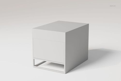 Minimalist one drawer bedside table in matte white finish, shown from a front angle on a plain background.