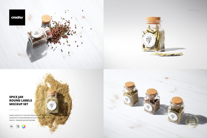 Spice Jar Round Labels Mockup Set - mockup screenshot 1
