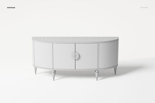 Front view of a sideboard with rounded ends, shown in a wireframe style on a plain white background.