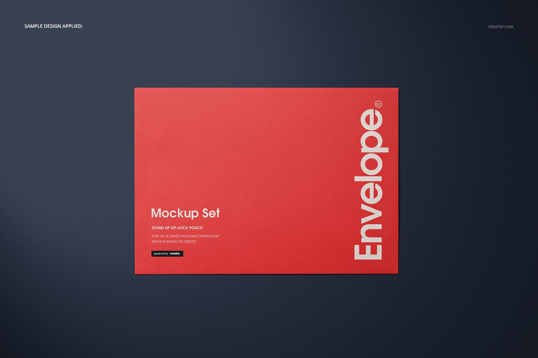 Rectangular red envelope mockup displayed from a top view on a dark background, featuring bold white text.
