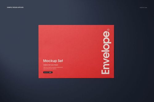 Rectangular red envelope mockup displayed from a top view on a dark background, featuring bold white text.