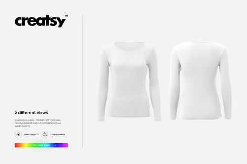 Long sleeve women's shirt mockup set showing front and back views on a plain white background, with neutral lighting.