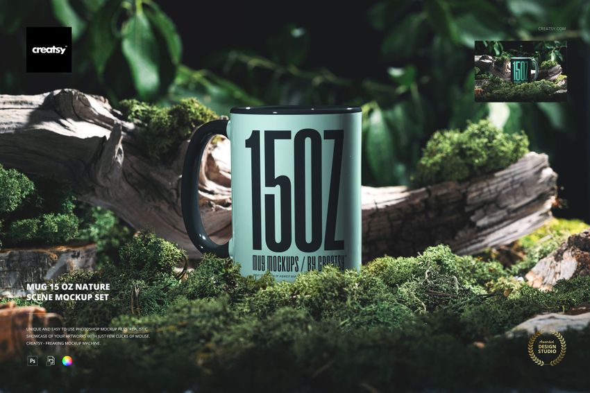 Free Mug 15oz Nature Scene Drinkware PSD Mockup - mockup screenshot 1