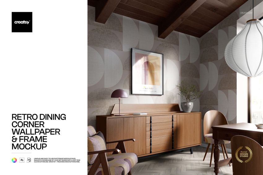Retro Dining Corner Wallpaper & Frame Mockup - mockup screenshot 1