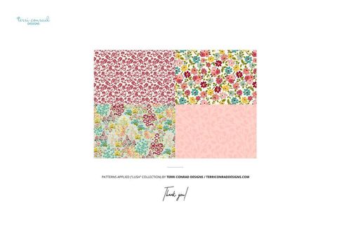 PSD mockup displaying a stack of fabrics with red, yellow, and pastel floral patterns, viewed from above.