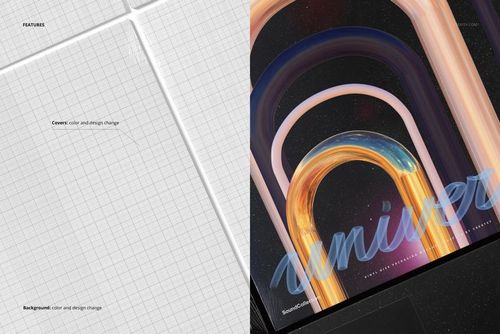Group of vinyl record covers mockup showing a close-up of square covers with abstract colorful arch designs.