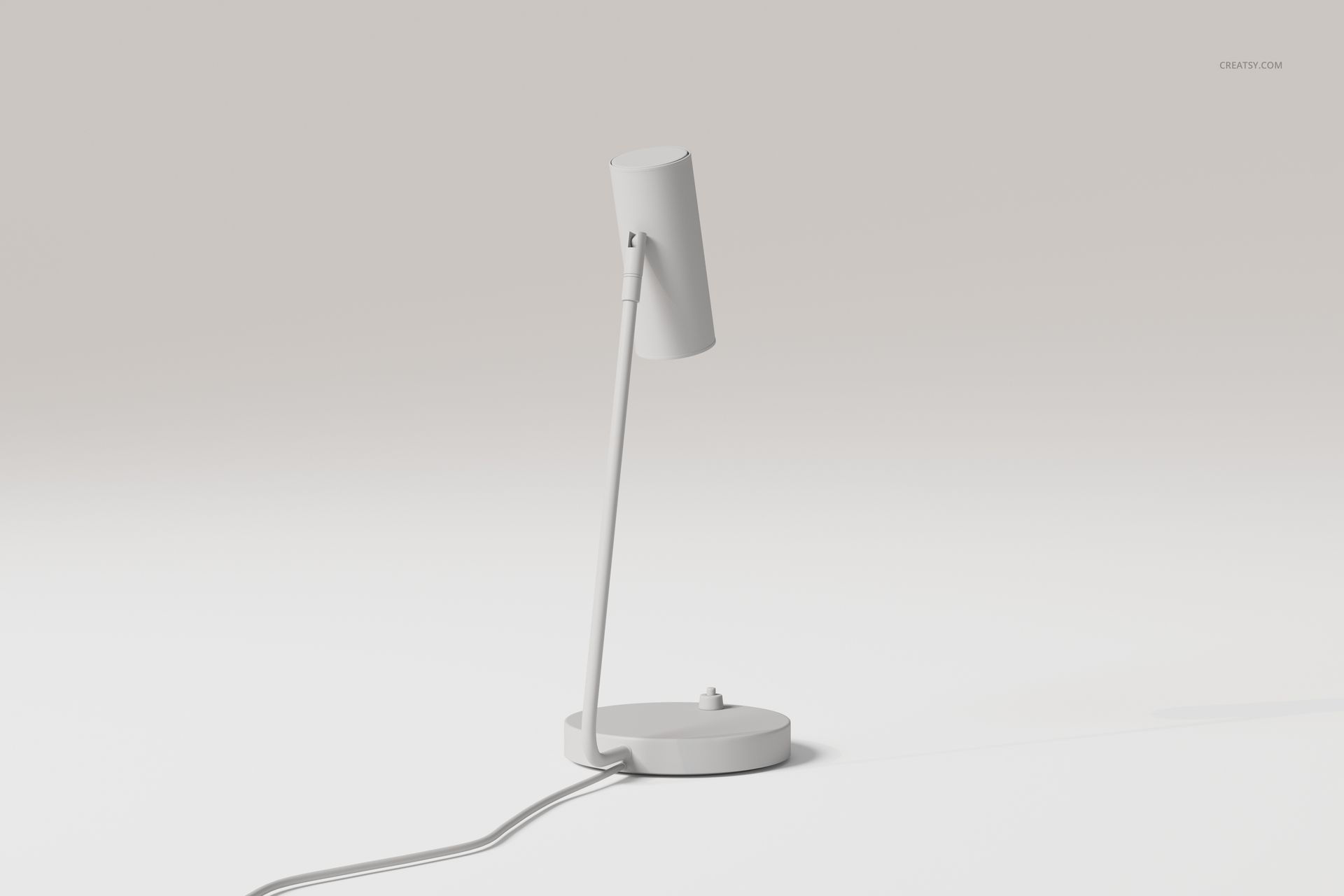Modern industrial desk lamp with cylindrical shade in matte white, shown from a side angle on a neutral background.