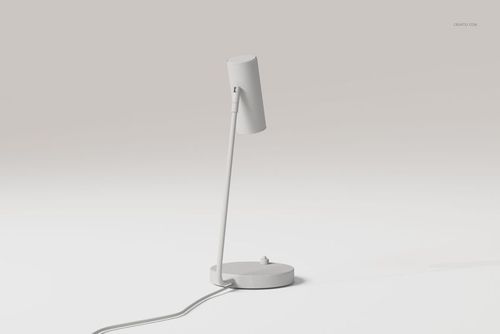 Modern industrial desk lamp with cylindrical shade in matte white, shown from a side angle on a neutral background.