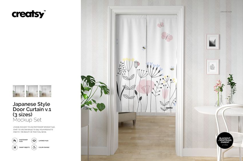 Japanese Style Door Curtain Mockup Set v.1 - mockup screenshot 1