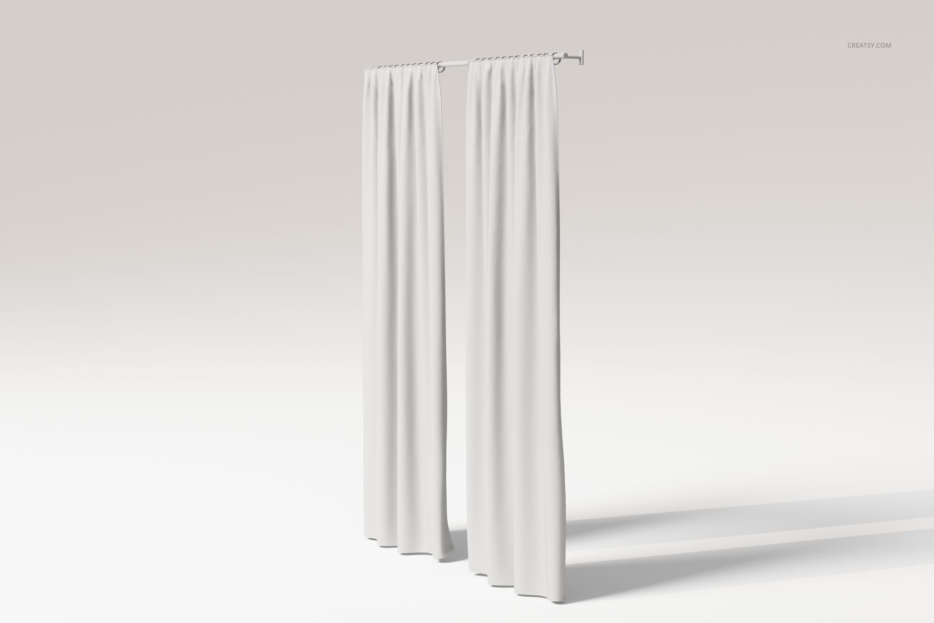 Front view of two white curtains with weighted hems hanging from a rod, displayed against a light background.