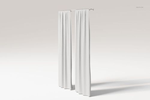 Front view of two white curtains with weighted hems hanging from a rod, displayed against a light background.