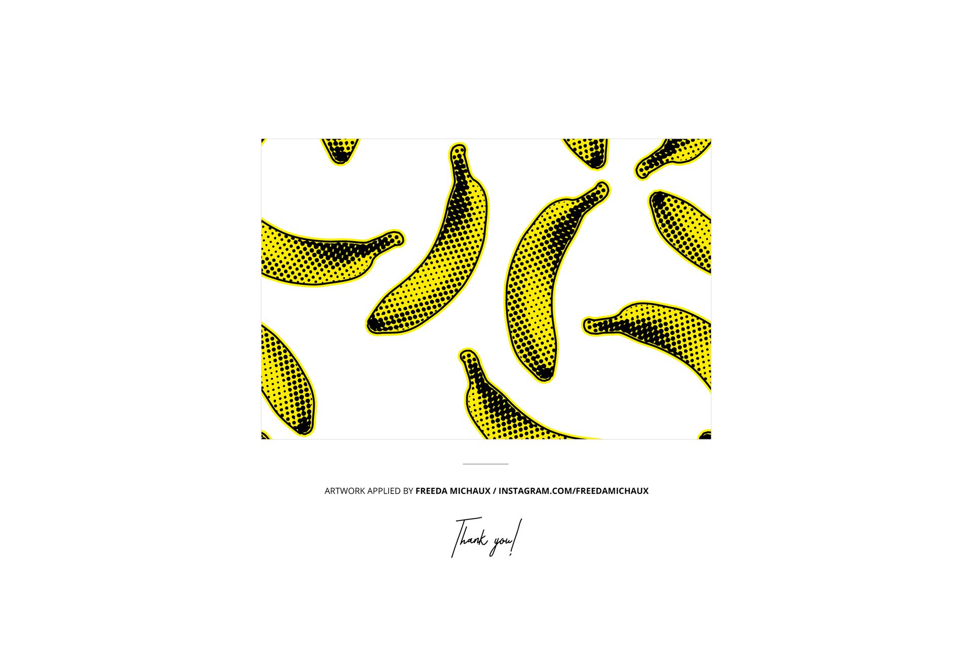 Medium cuff socks mockup featuring a repeating pattern of yellow bananas with black dotted shading on a white background.