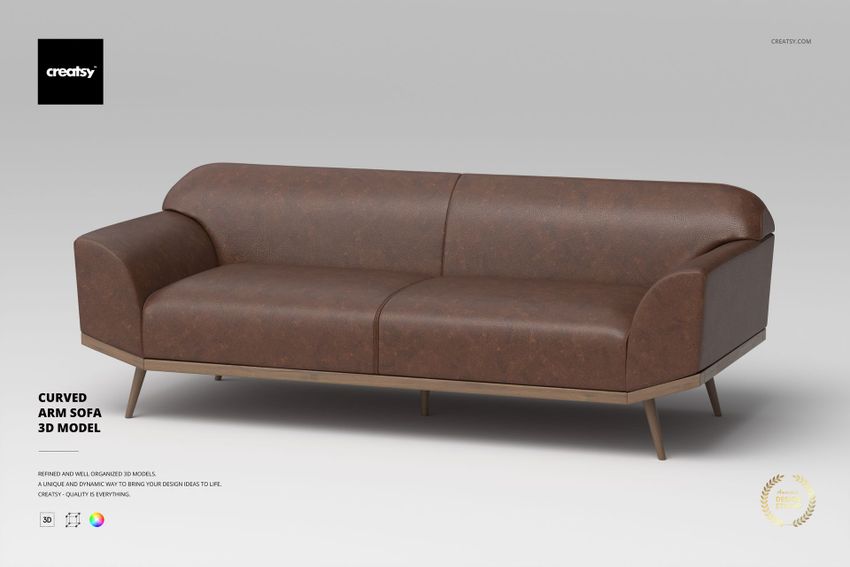 Curved Arm Sofa 3D Model - mockup screenshot 1