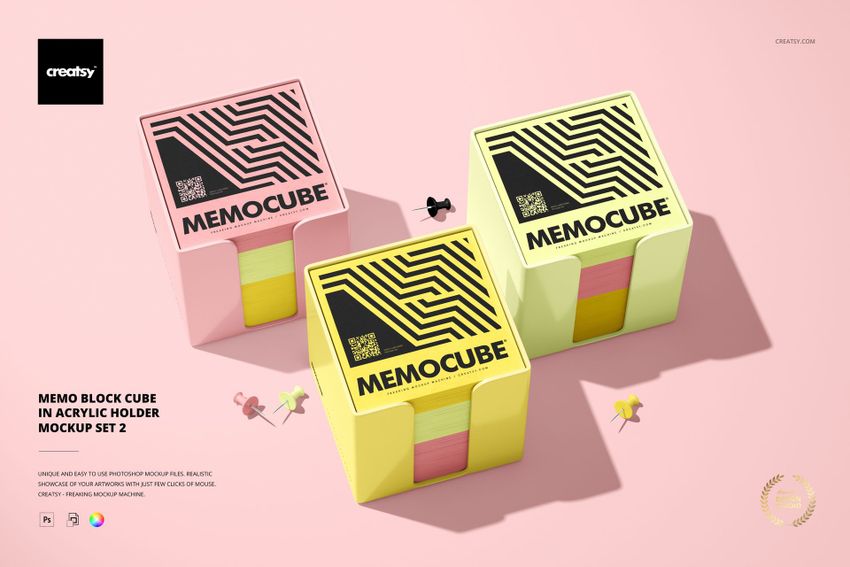 Memo Block Cube in Acrylic Holder Mockup Set - mockup screenshot 1