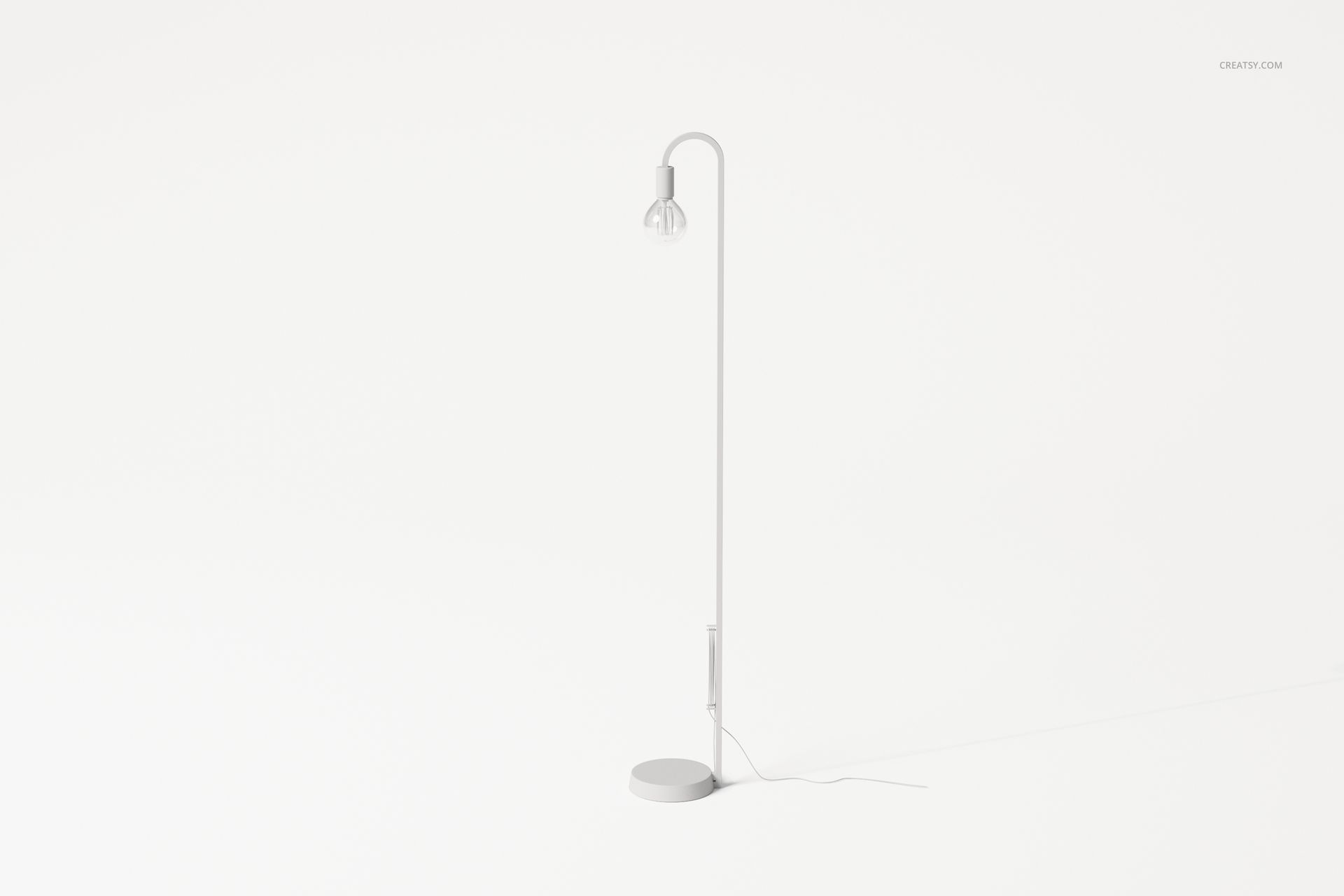 Industrial style floor lamp with a tall, slender metal frame and exposed bulb, shown on a plain white background.