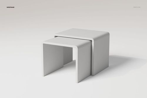 Square nesting tables in a minimalist wireframe style, shown from a front angle on a light neutral background.