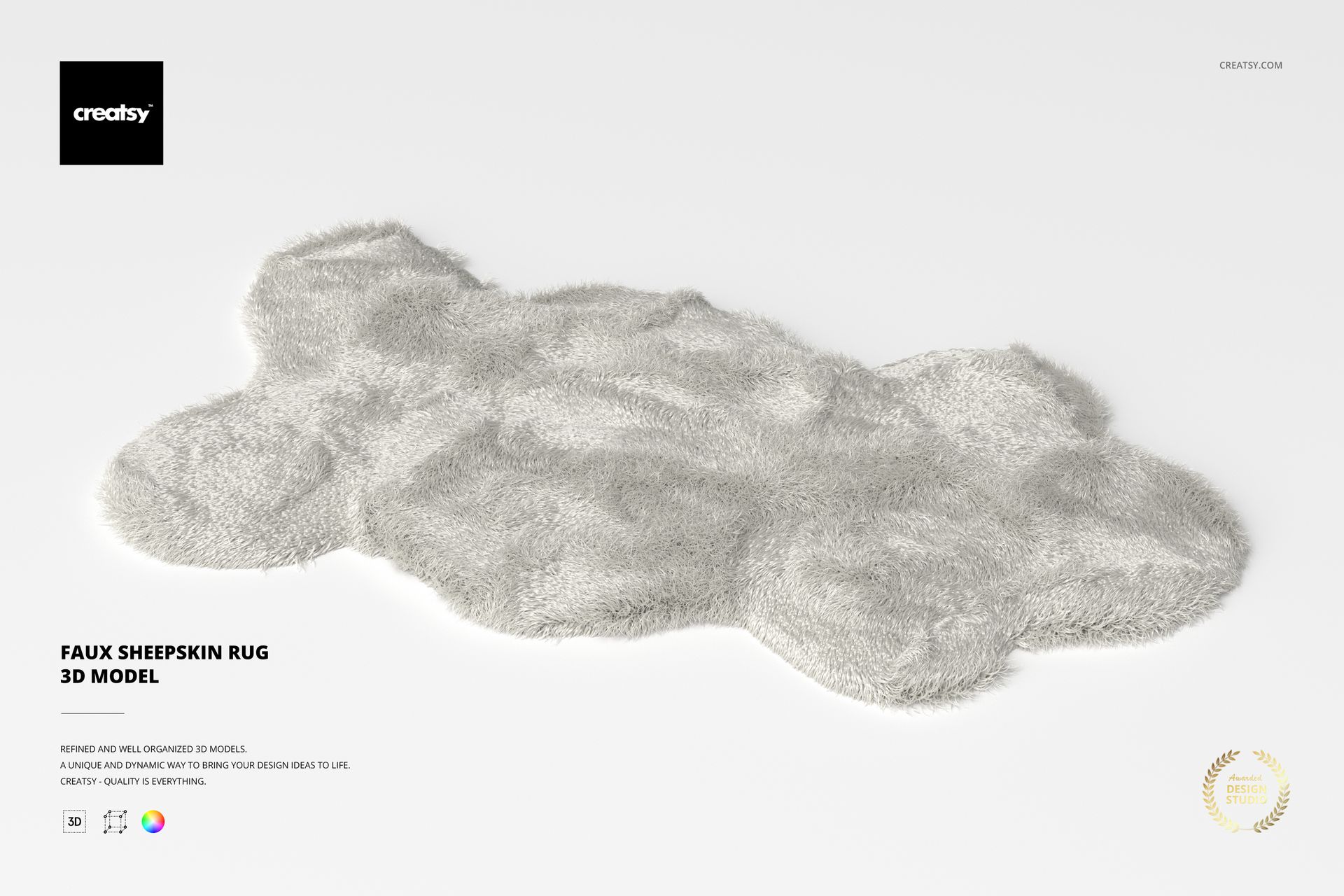 Irregularly shaped faux sheepskin rug in light gray color, shown from a top view on a plain background.