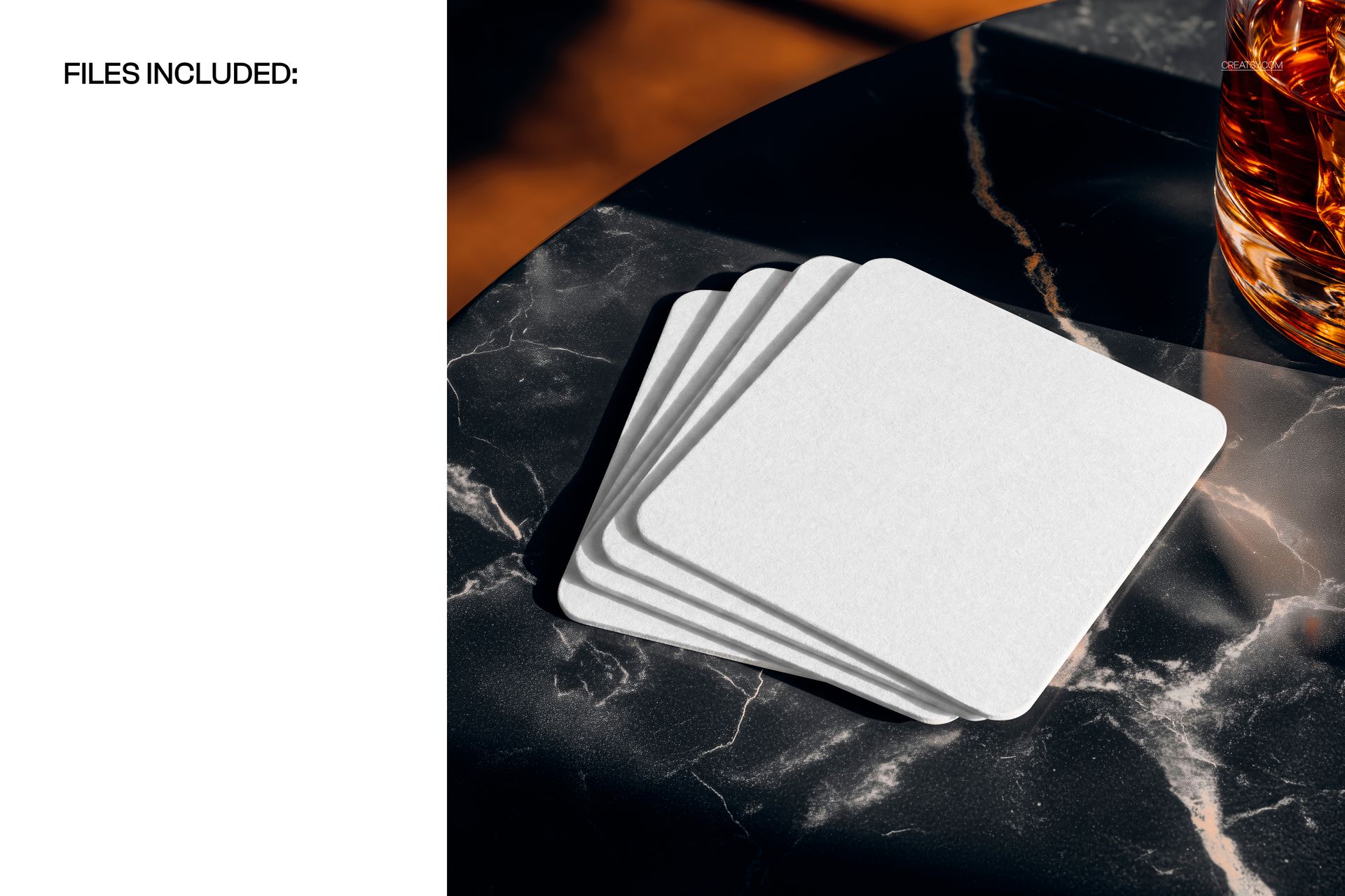 Square Coasters on Marble Table Mockup