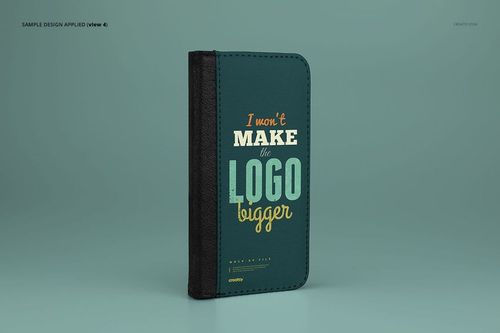 Foldable iPhone X case mockup standing upright on a solid light teal background with a sample design applied.