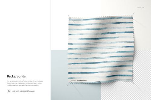 Square fabric swatch mockup with blue horizontal stripes, pinned at corners, shown from a top view on a white background.