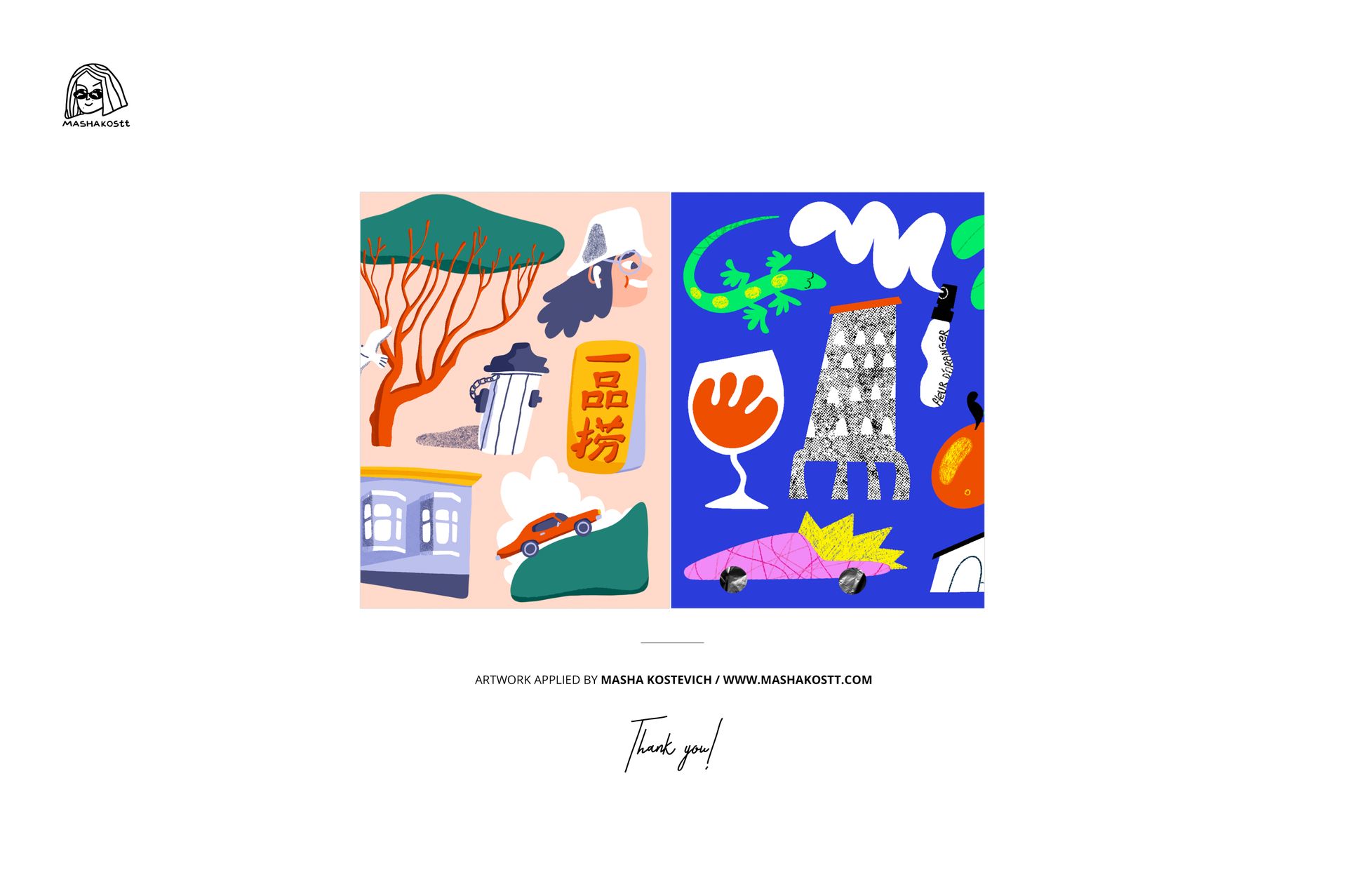 Colorful spiral ring flip top notebook mockup with abstract illustrations, shown in a flat front view layout.