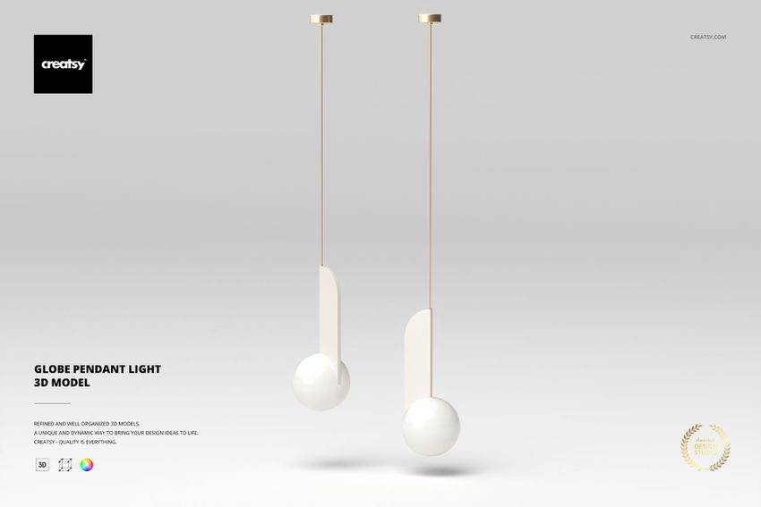 Front view of two modern globe pendant lights with white spherical shades and gold accents against a neutral background.