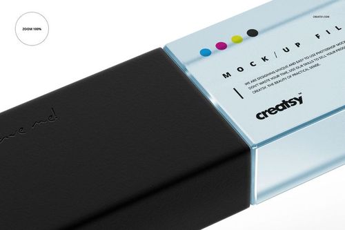 Acrylic USB drive mockup with a clear body and black cap, displayed in a detailed, partial top perspective.